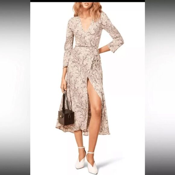 Reformation Jaz Tan Midi Dress Python Wrap Snake Size S - Picture 5 of 13